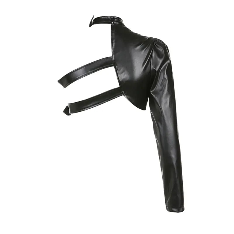 Faux Leather Goth Punk Belt Buckle One Shoulder Jacket Strap Top