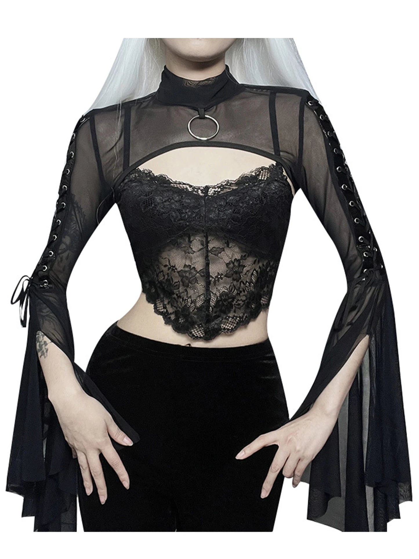 Black Gothic Punk Sheer Crop Top Rave Party Shrug Bolero