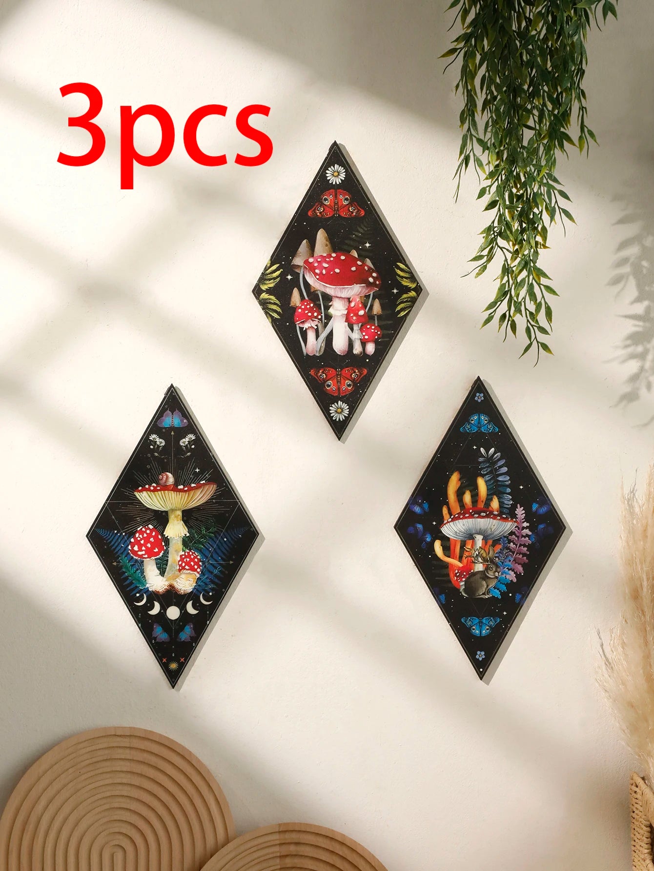 Wooden Wall Hanging Moon Butterfly Mushroom Minimalist Bohemian Room Decors