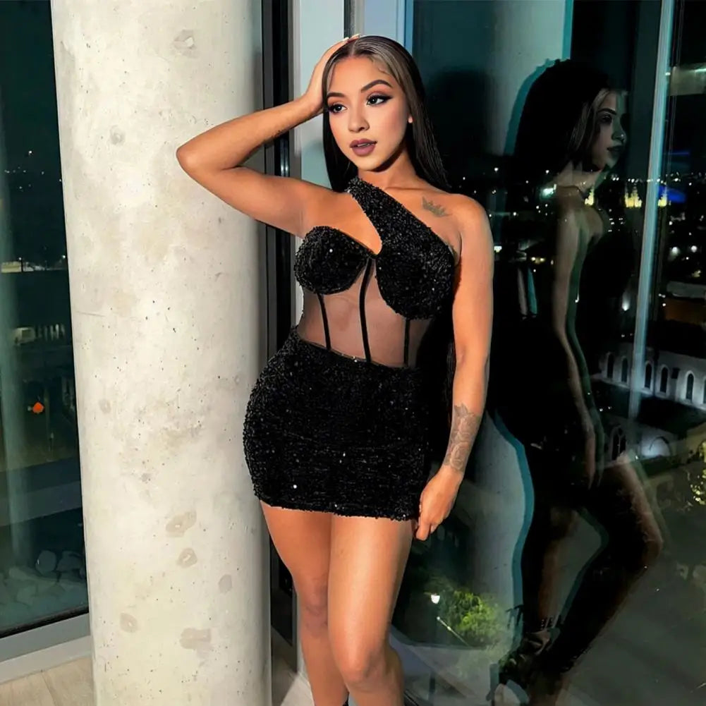 Sexy Clubwear Red Black Sequin Christmas Cocktail Party Short Mini Dress