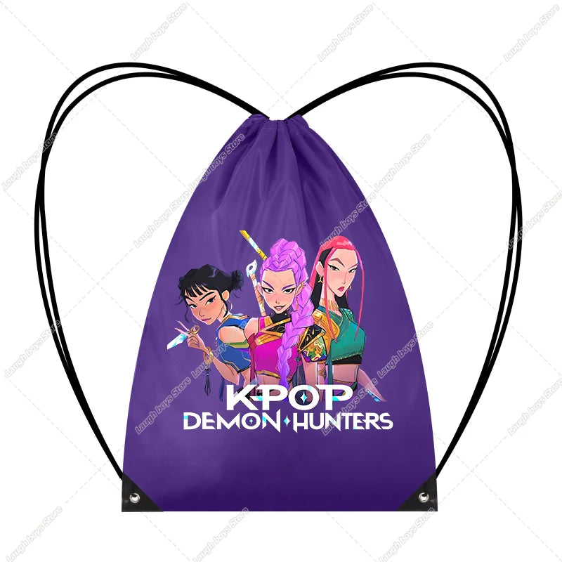 KPop Demon Hunters Merch Drawstring Bags Swim Sports PE Kit Book Bag Huntrix Rumi Derpy Gift Tiger
