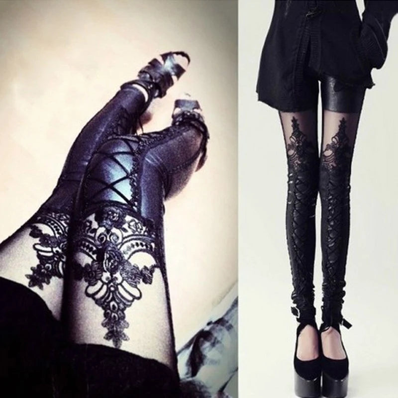 Stylish Sexy Women Faux Leather Gothic Punk Leggings Pants