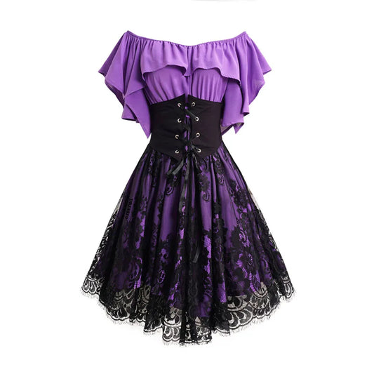 Sexy Wench Gothic Lace Purple Dress Pirate Maid Costume