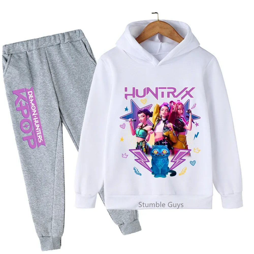 Kpop Demon Hunters Hoodie Set Huntrix Sweatshirts Tracksuit Joggers K-pop Clothes Merch