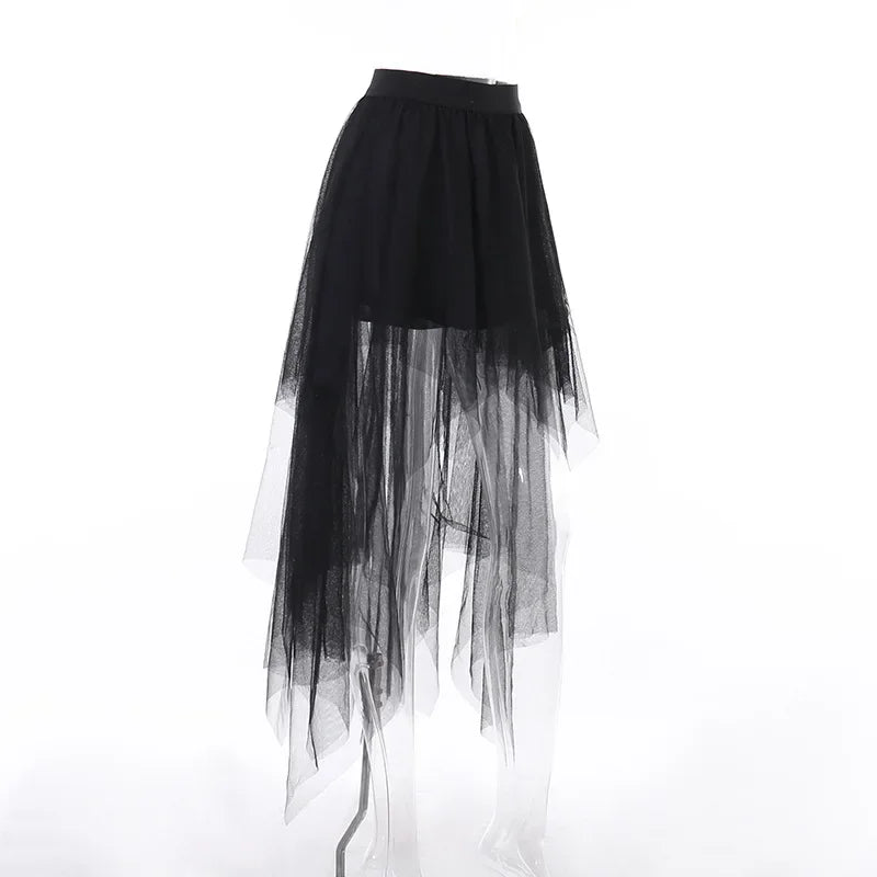 Gothic Long Black Net Tulle Tutu Ballerina Skirt Costume
