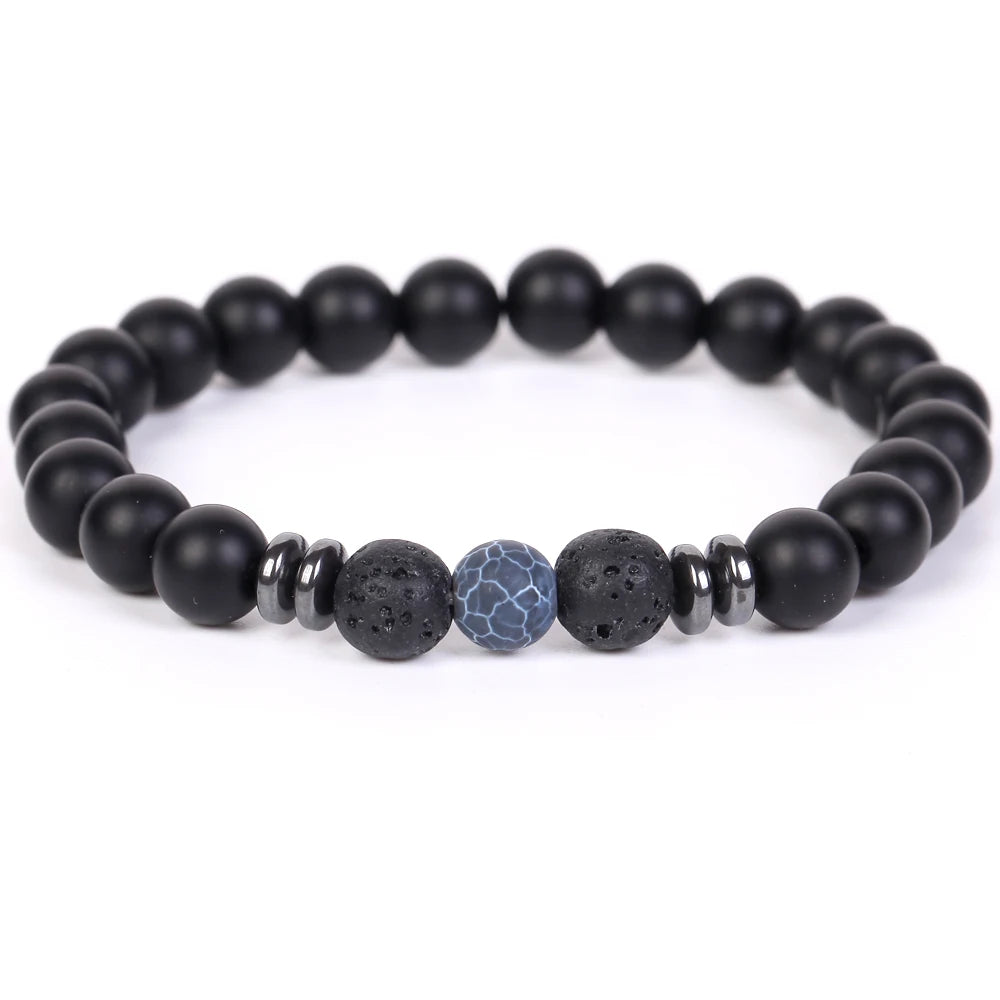 Stone Bracelet Black Agates Hematite Round Beads Jewellery Healing Energy