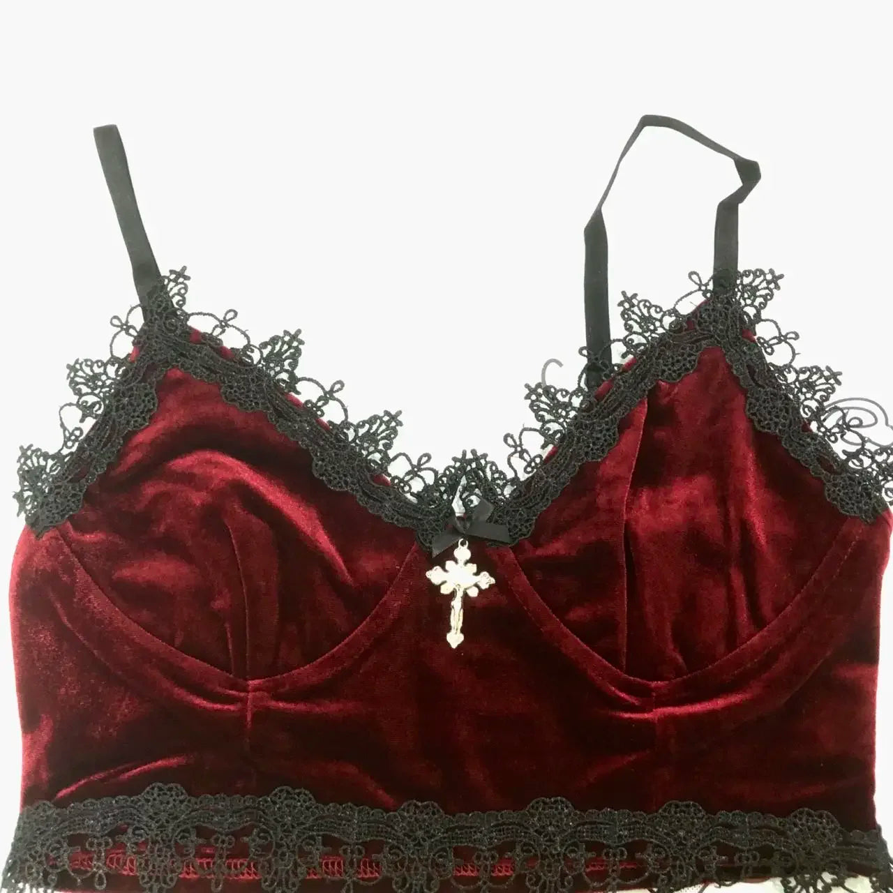 Gothic Black Velvet Lace Emo Crop Tops Bralet Bra Vest Top