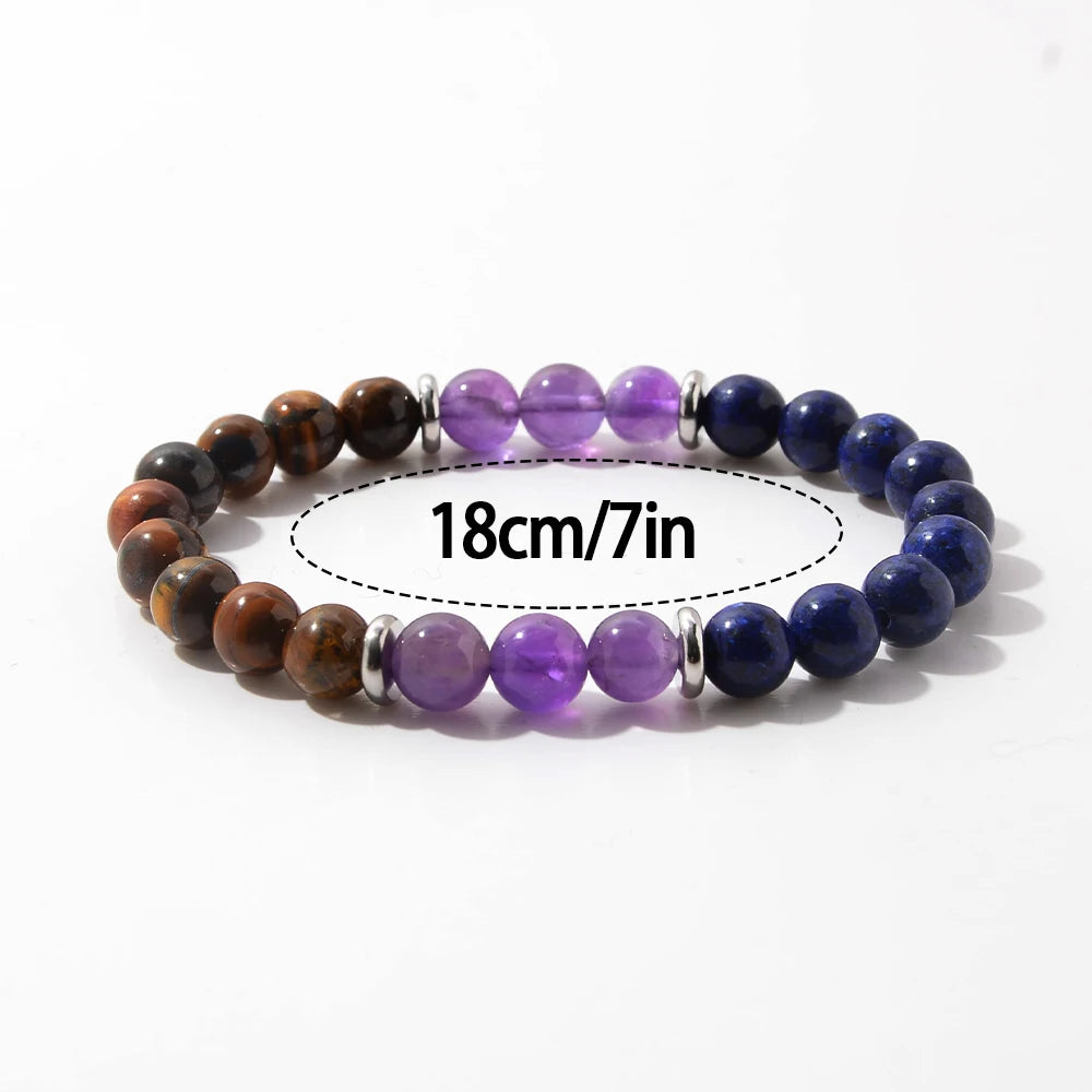 Anxiety Crystal Healing Amethyst Gold Wire Wound Pendant Beaded Bracelet Set