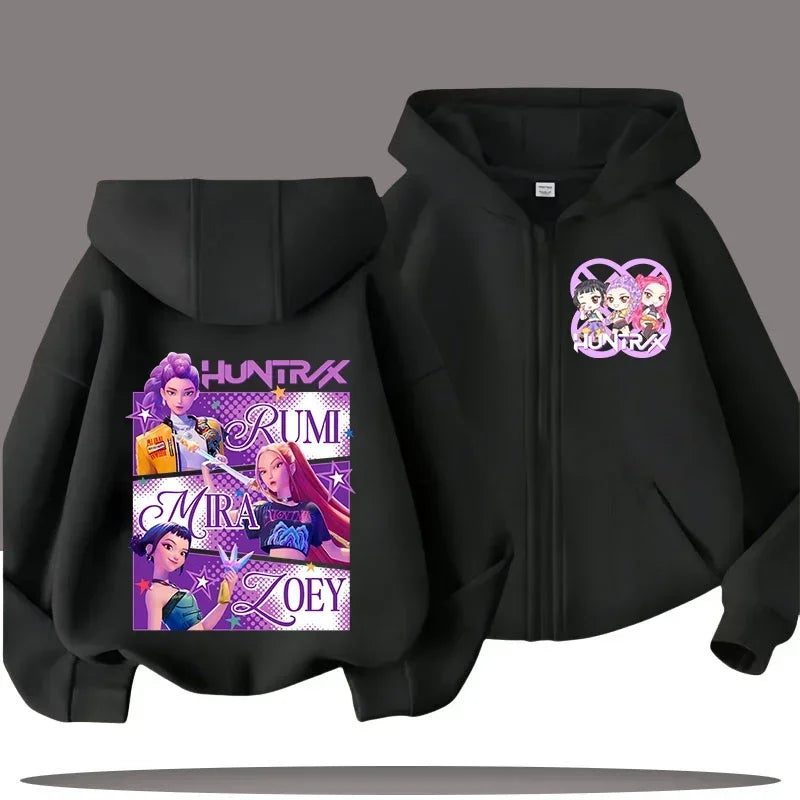 Huntrix Zip Up Sweatshirt Kpop Demon Hunters Hoodie K-Pop Clothes Fleece Jacket