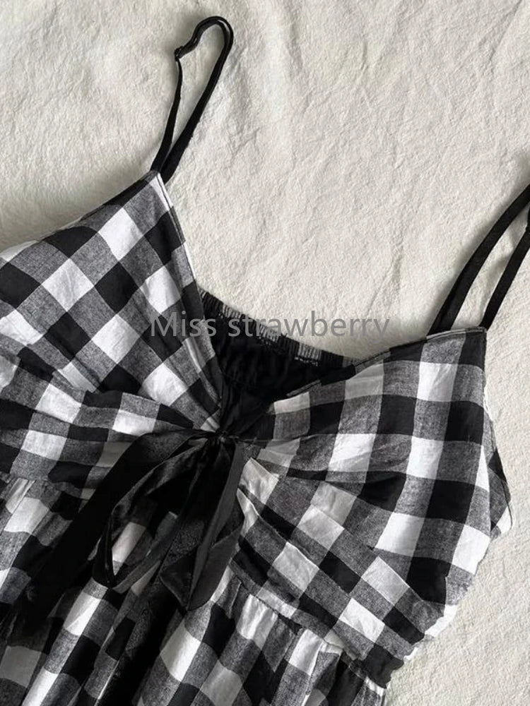 Punk Y2K Black White Check Plaid Puffball Dress Top