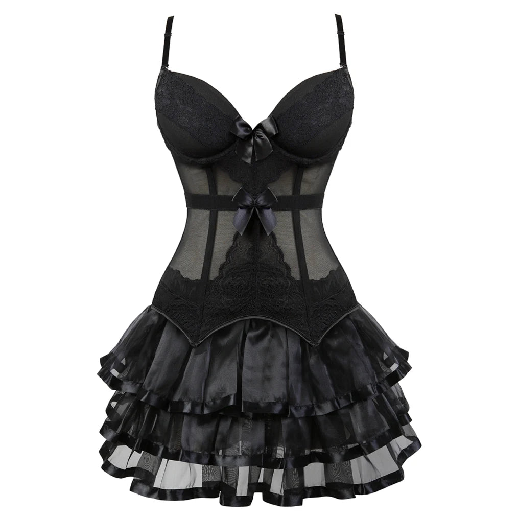 Black Gothic Sexy Corset Bustier Dress Tutu Skirt Party Clubwear