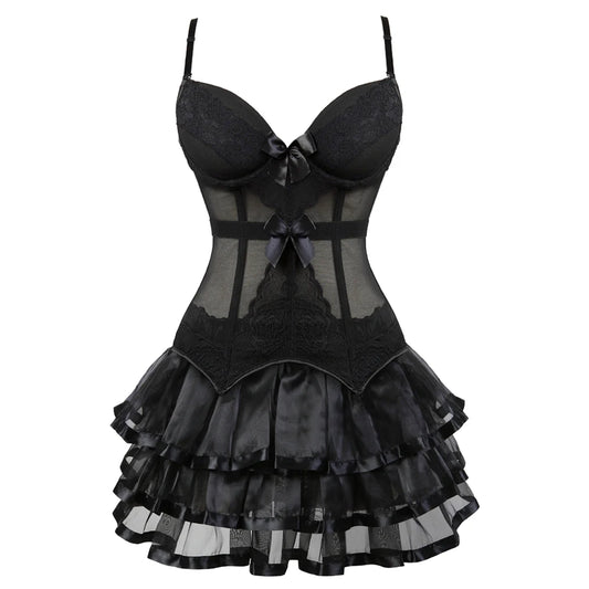 Black Gothic Sexy Corset Bustier Dress Tutu Skirt Party Clubwear