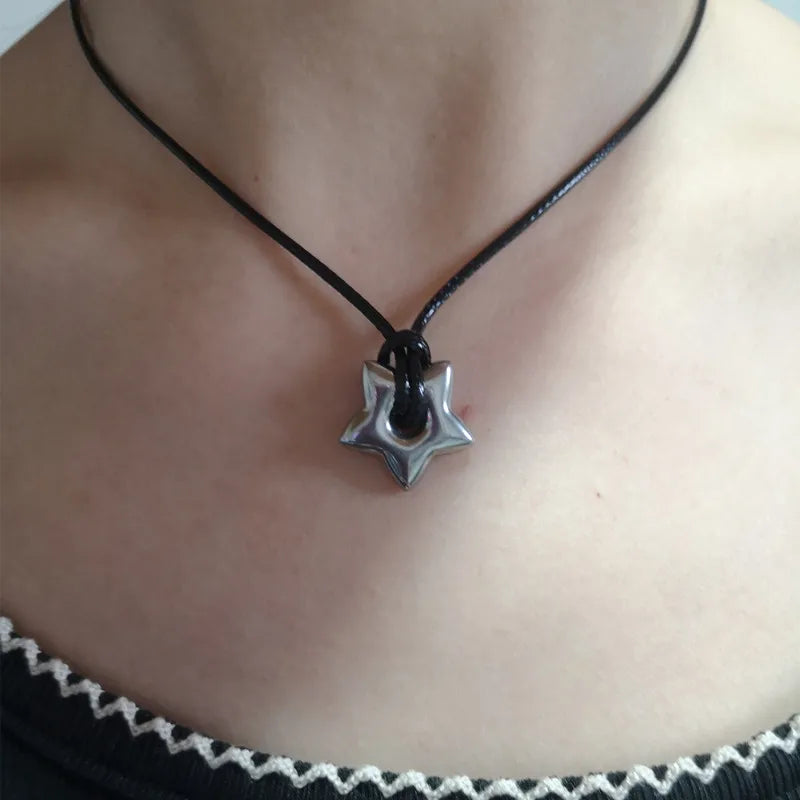 Gothic Hollow Star Pendant Necklace Pentagram Charm Choker