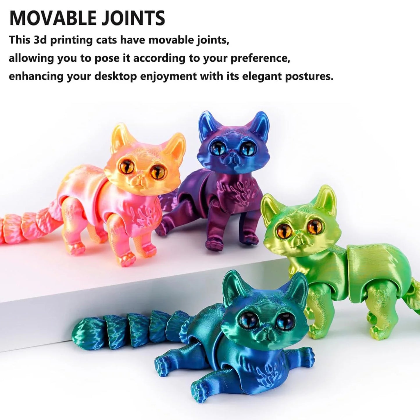 3D Printed Cute Cat Fidget Toy Figurine Articulated Animals Model Toy Desktop