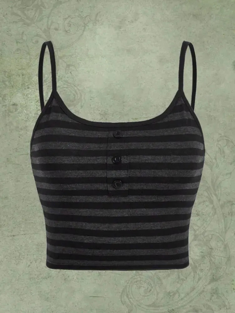 Grunge Y2K Black Grey Striped Cami Vest Crop Top TShirt
