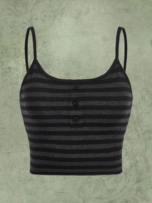 Grunge Y2K Black Grey Striped Cami Vest Crop Top TShirt