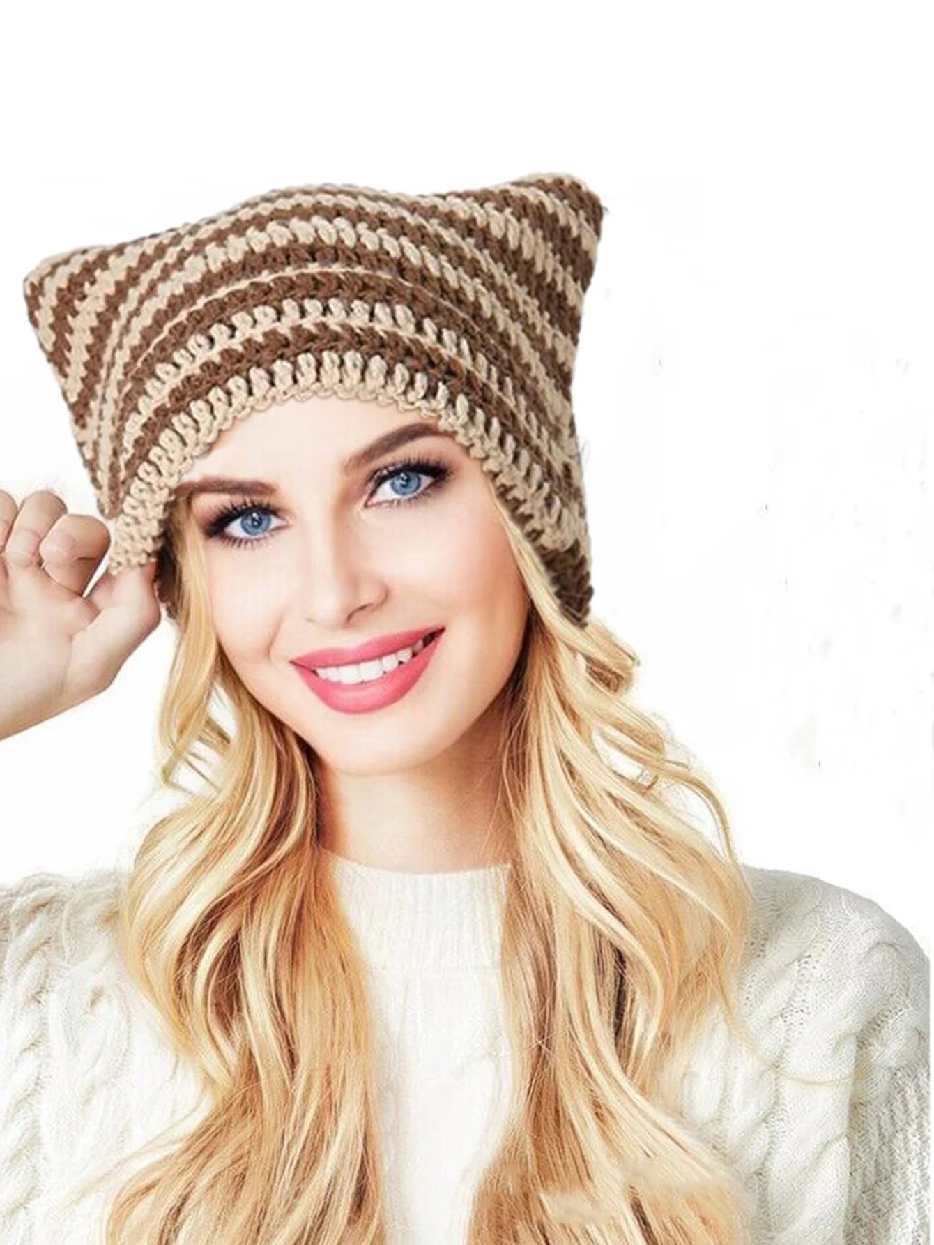 Fashion Crochet Cat Ear Beanie Knitted Emo Y2K Slouch Hat