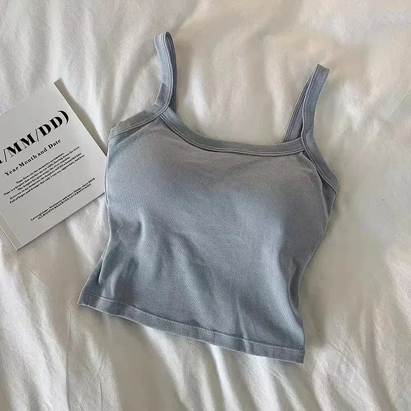 Black Grey White Crop Top Basic Vest Top TShirt Padded Bra