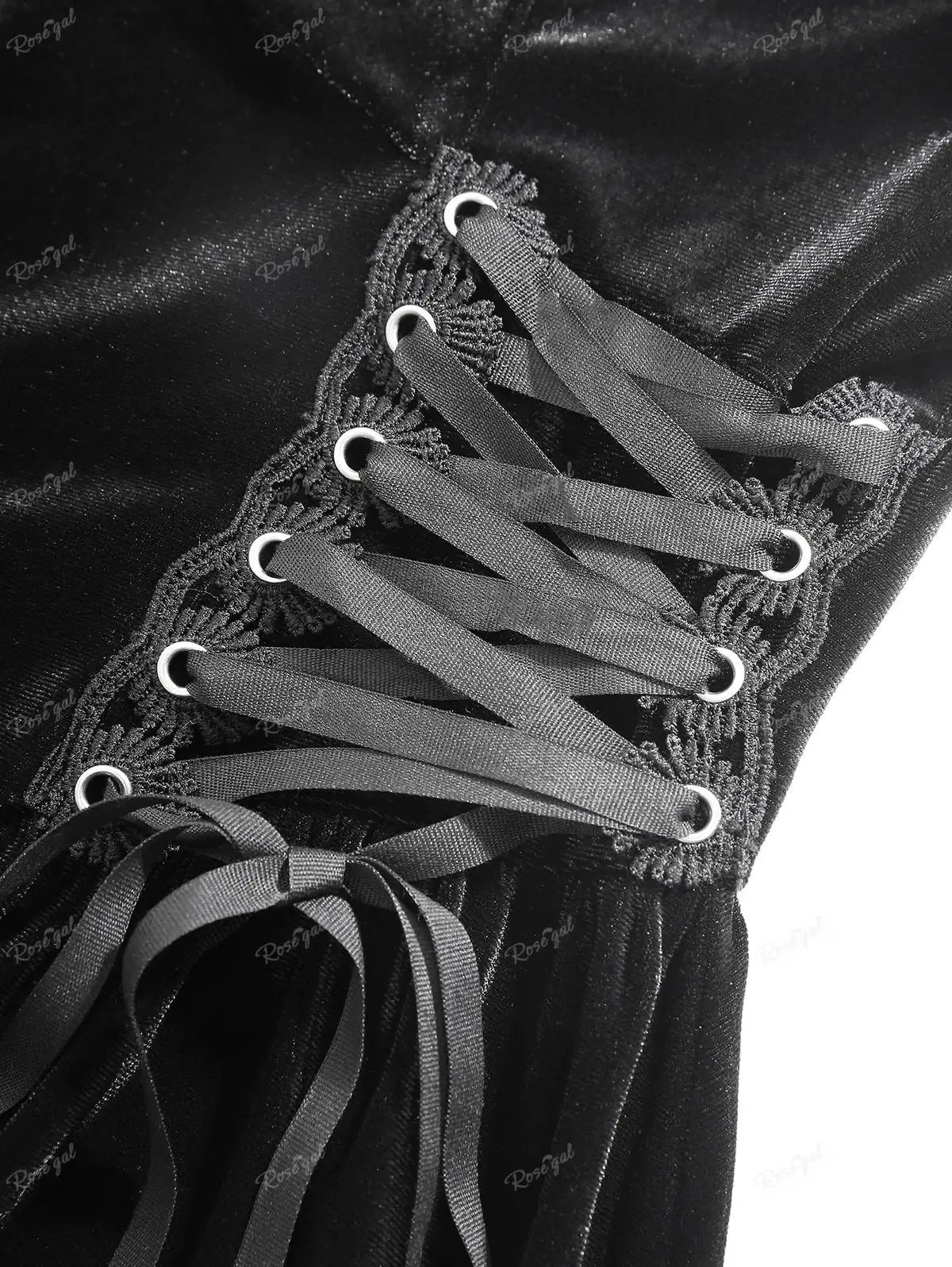 Black Velvet Gothic Lace up Sides Swing Skater Dress