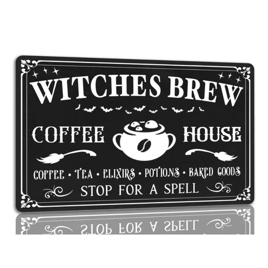 Witches Brew Coffee House Sign Halloween Metal Sign Vintage Spooky Kitchen Decor