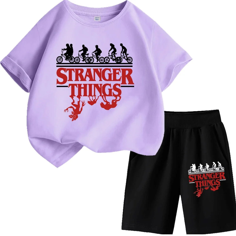 Stranger Things Kids T-Shirt Shorts Set Demogorgon Boys/Girls Summer Clothes TShirt Top