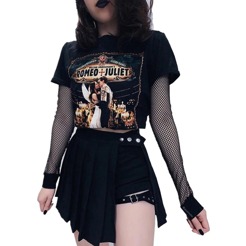 Gothic Punk Pleated Skirt Skort Leg Strap Mini Skirt