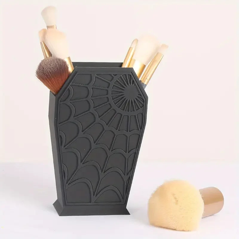 Gothic Coffin-Shaped Spider Web Cosmetics Makeup Brush Holder