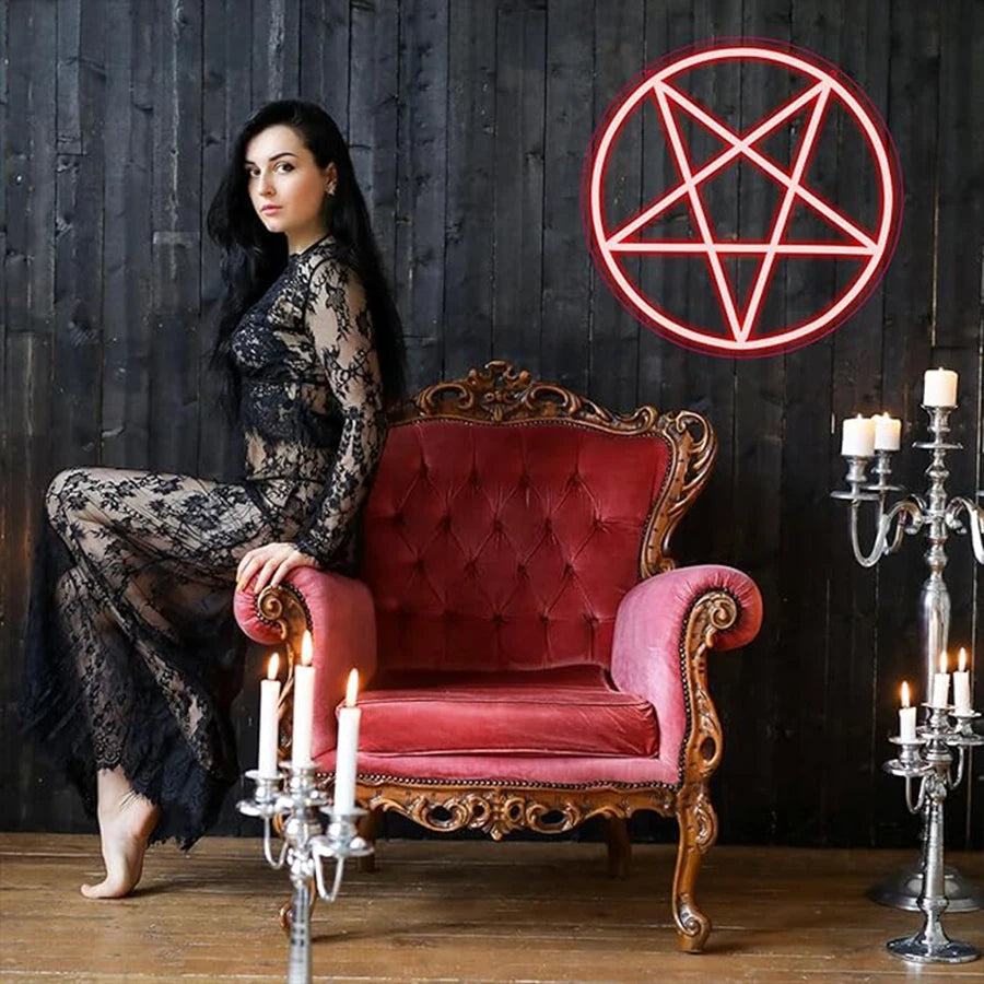 Satan Five-Pointed Star Neon Sign Light Gothic Devil Pagan Ritual Novelty Wall Lighting