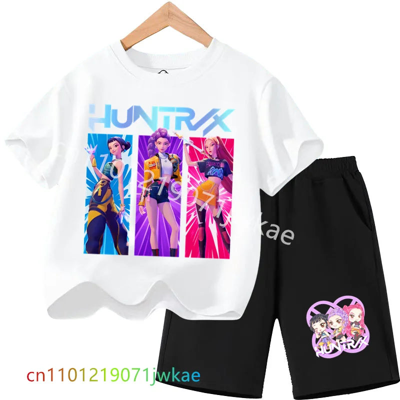 Huntrix T-shirt Set Kpop Demon Hunters Summer Clothes Shorts Rumi