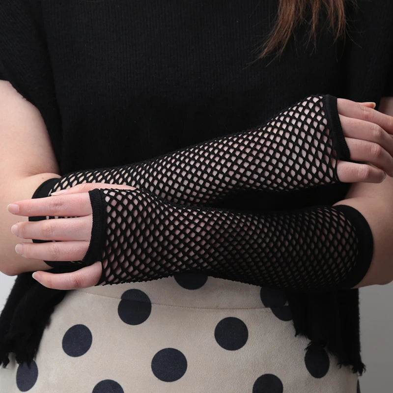 Long Black Fishnet Gloves Arm Warmers