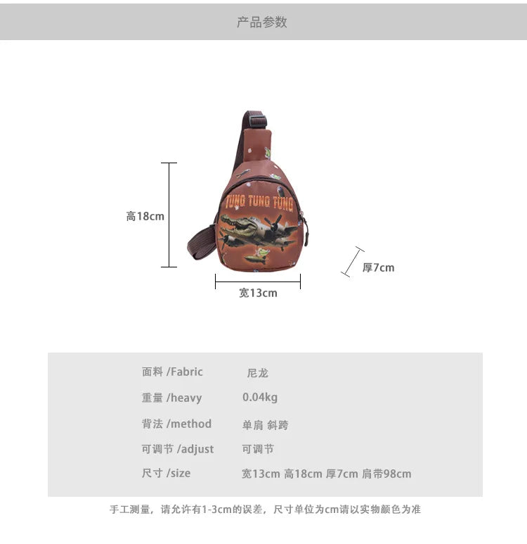 Tralalero Tralala Crossbody Bag Kids Travel Italian Brainrot Shoulder Bags Tung Tung Boys Girls Outdoor Sports Chest Pack Children Gift