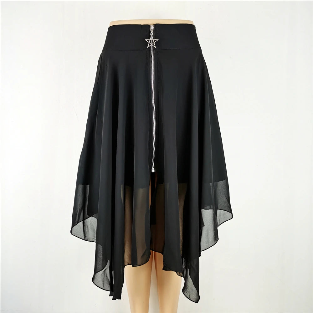Gothic Black Net Pentagram Midi Long Layered Skirt