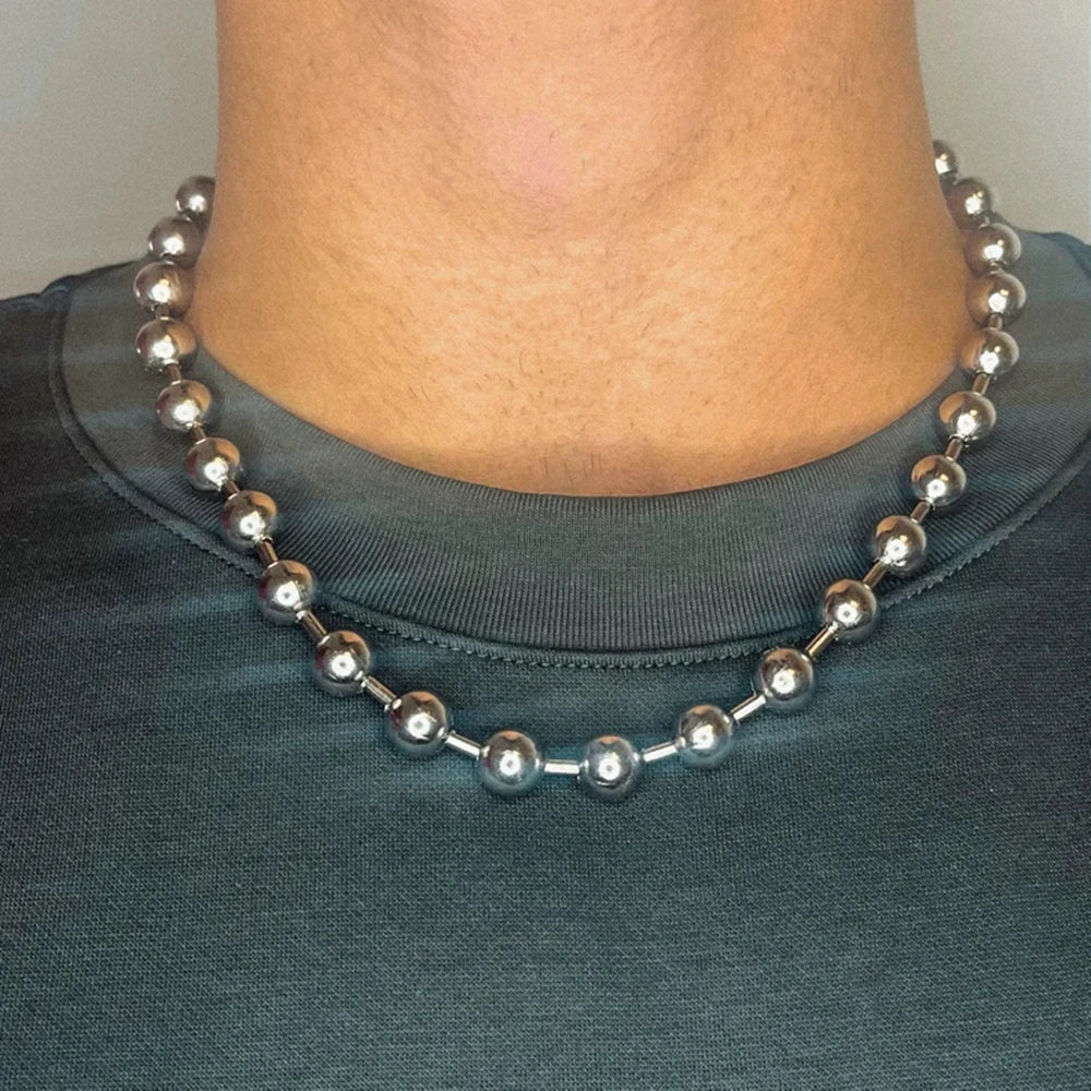 Grunge Y2K Statement Oversized 10mm Ball Chain Choker Necklace Silver Plated Gothic Chunky Jewelry