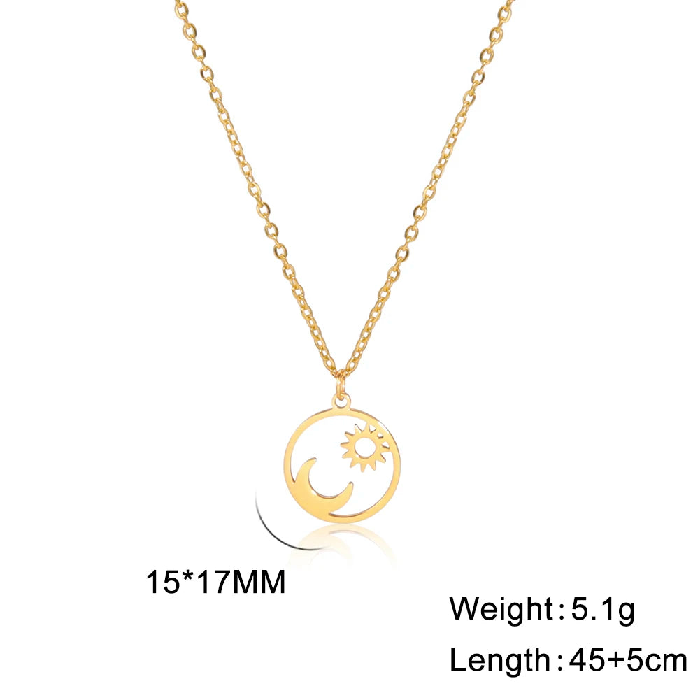 Sun Moon Pendant Chain Necklace Stainless Steel Bohemian Choker Necklace Pagan