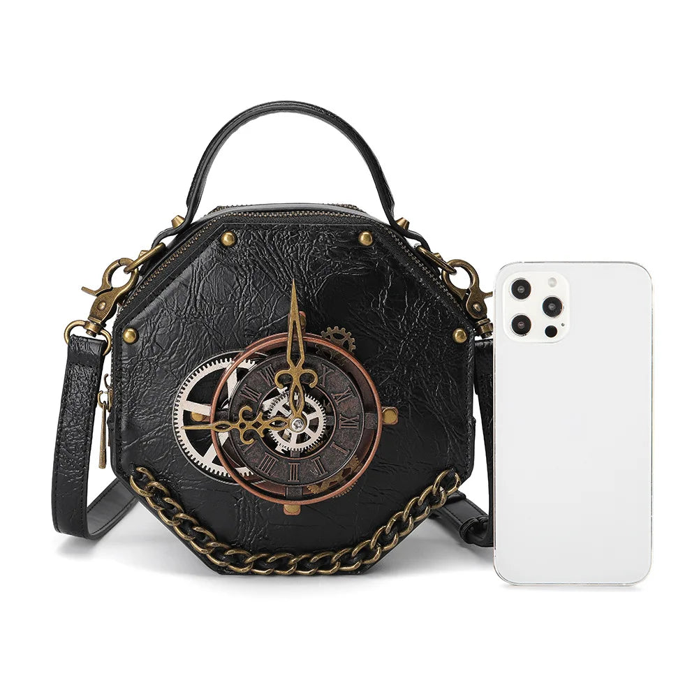 Steampunk Clockwork Punk Industrial Crossbody Bag Distressed Vintage Shoulder Handbag