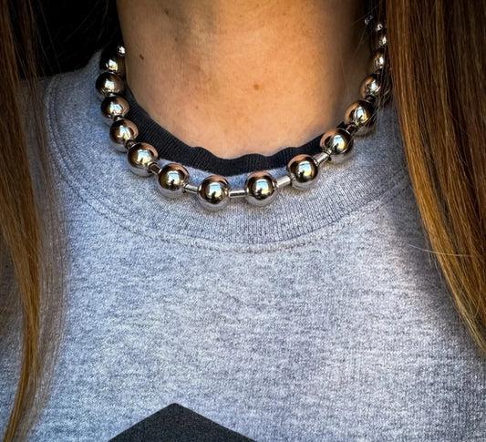 Grunge Y2K Statement Oversized 10mm Ball Chain Choker Necklace Silver Plated Gothic Chunky Jewelry