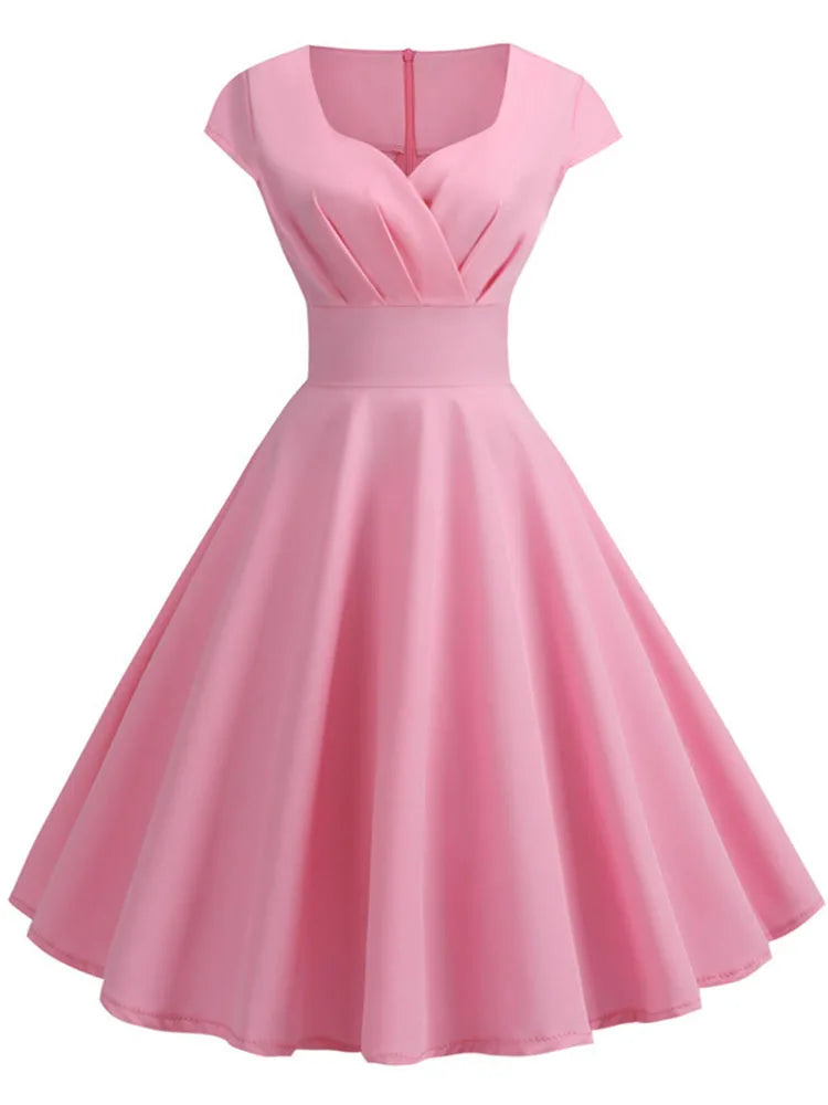 Vintage 1950s Summer Dress Pink Yellow Vintage Rockabilly Pin Up Swing Dress