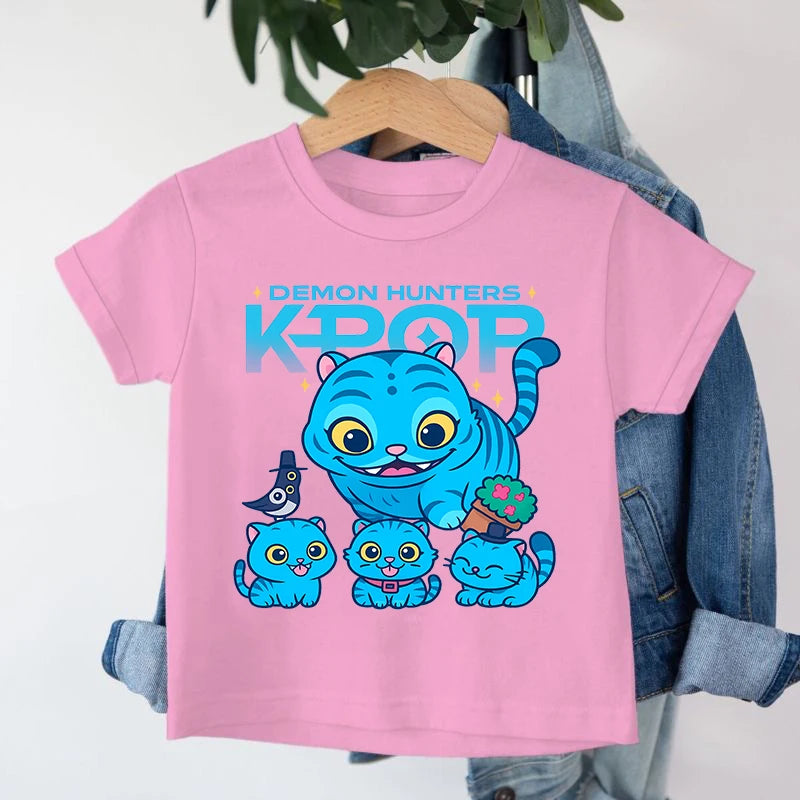 KPop Demon Hunters Saja Boys T-shirt Huntrix Tshirt Kids Summer Clothing Rumi