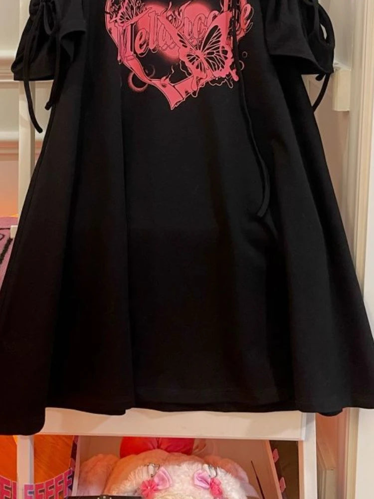 Cute Punk Gothic Vest TShirt Dress Black or White