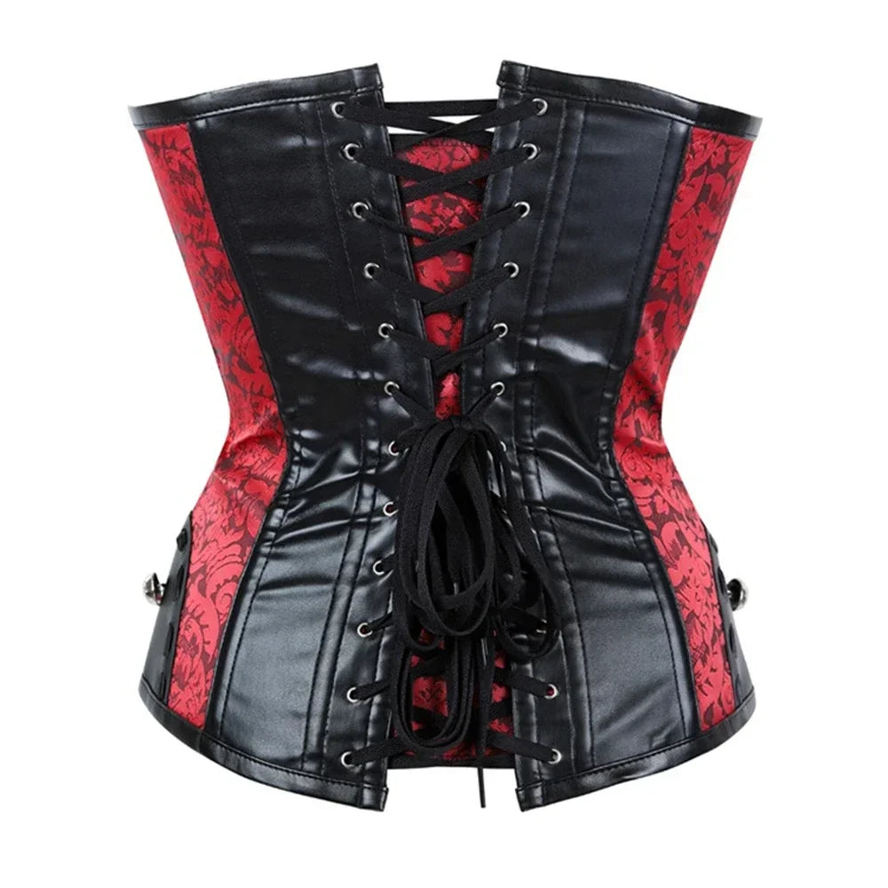 Gothic Women Corset Sexy Bustiers Steampunk Faux Leather Corsets Lacing Up Black Red Goth Costume With Zipper