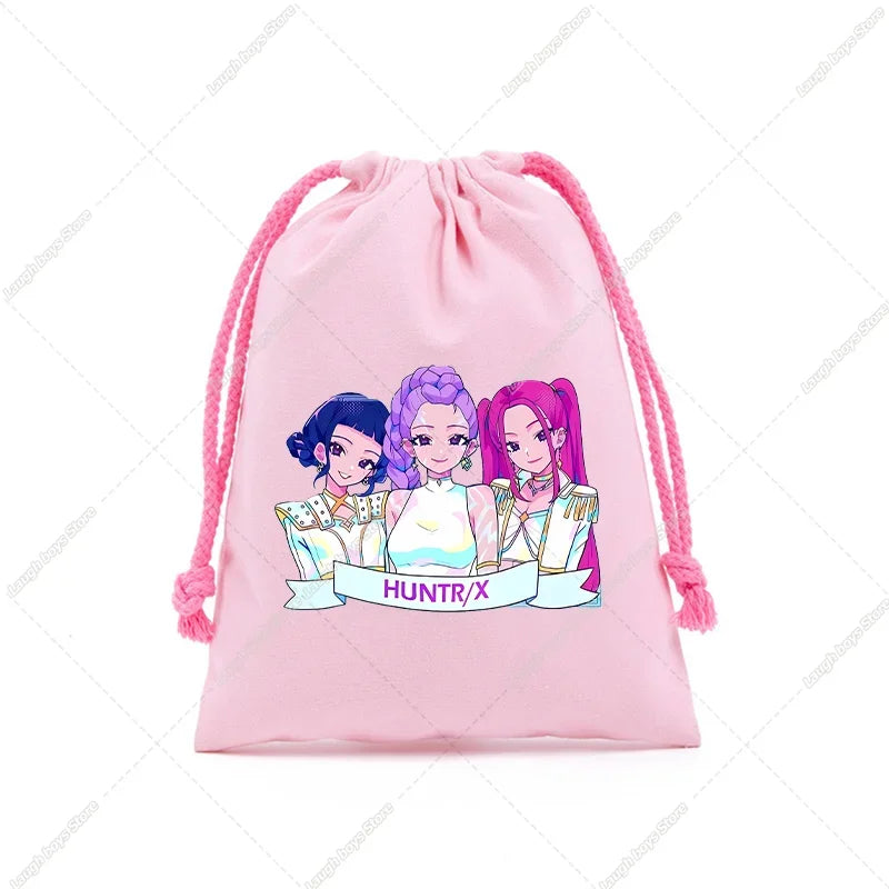 KPop Demon Hunters Merch Drawstring Purse Pouch Swim/PE Kit Swim Book Bag Huntrix Derpy Tiger Gift