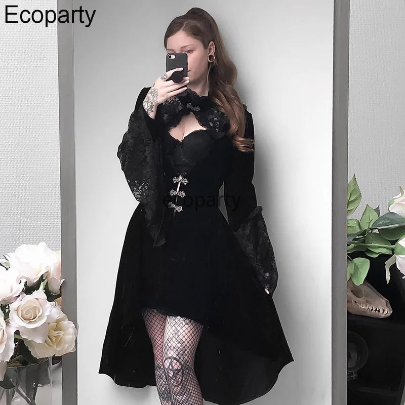 Black Gothic Velvet Lace Victorian Dress Coat