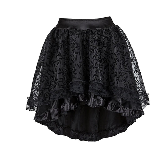 Brown or Black Steampunk Vintage Lace Overlay Victorian Gothic Asymmetrical Skirt