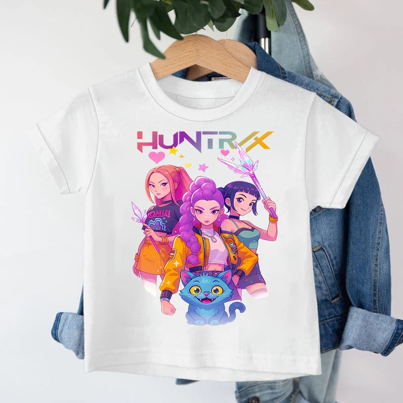KPop Demon Hunters Saja Boys T-shirt Huntrix Tshirt Kids Summer Clothing Rumi