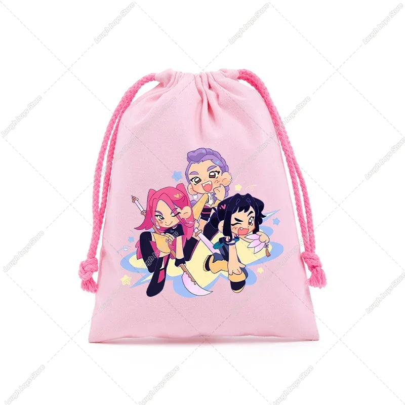 KPop Demon Hunters Merch Drawstring Purse Pouch Swim/PE Kit Swim Book Bag Huntrix Derpy Tiger Gift