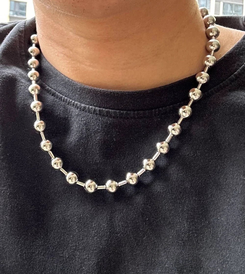 Grunge Y2K Statement Oversized 10mm Ball Chain Choker Necklace Silver Plated Gothic Chunky Jewelry
