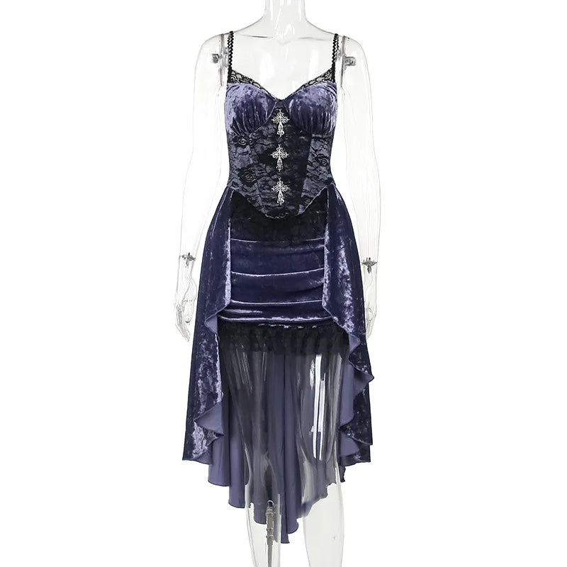 Purple Victorian Goth Velvet Long Lace Gothic Dress