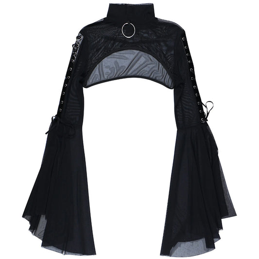 Black Gothic Punk Sheer Crop Top Rave Party Shrug Bolero