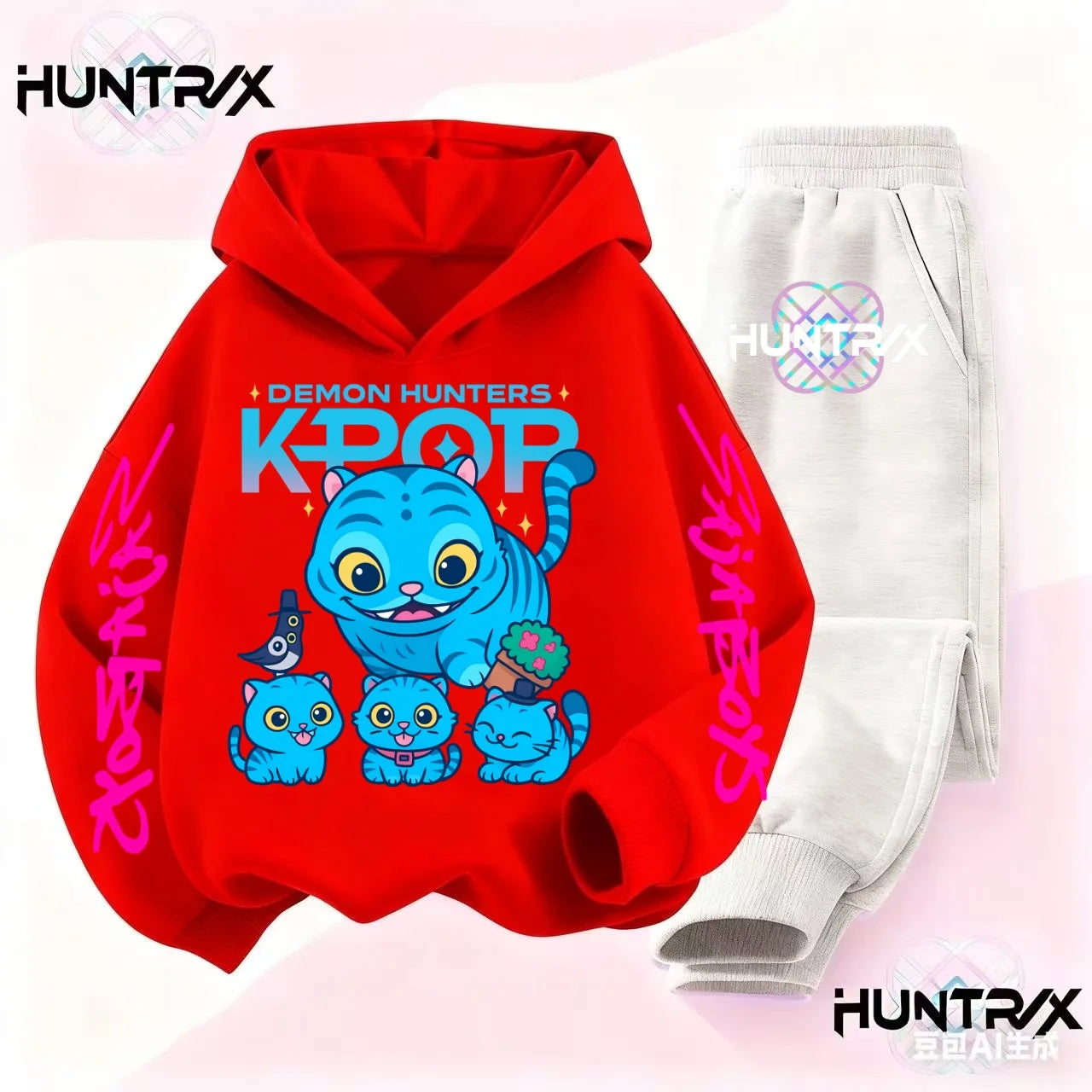 KPop Demon Hunters Hoodie Sweatshirt Joggers Tracksuit Set Derpy Tiger Clothes K-Pop