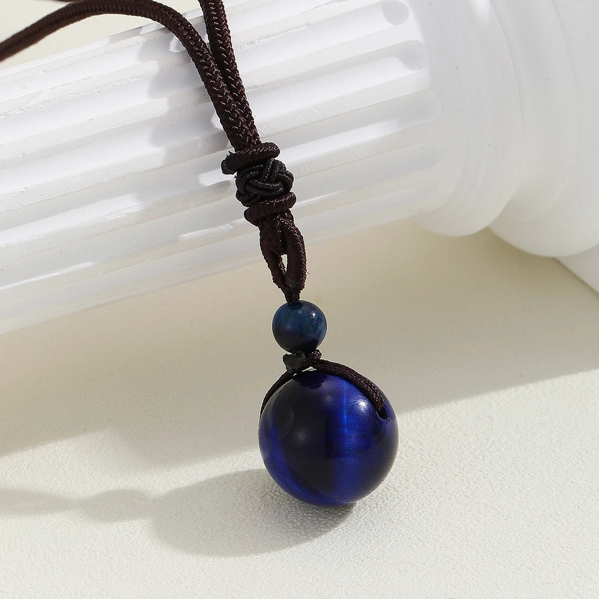 16 Mm Black Obsidian Tiger Eyes Amethyst Stone Necklaces with Adjustable Braided Rope Cords Natural Crystal Pendant